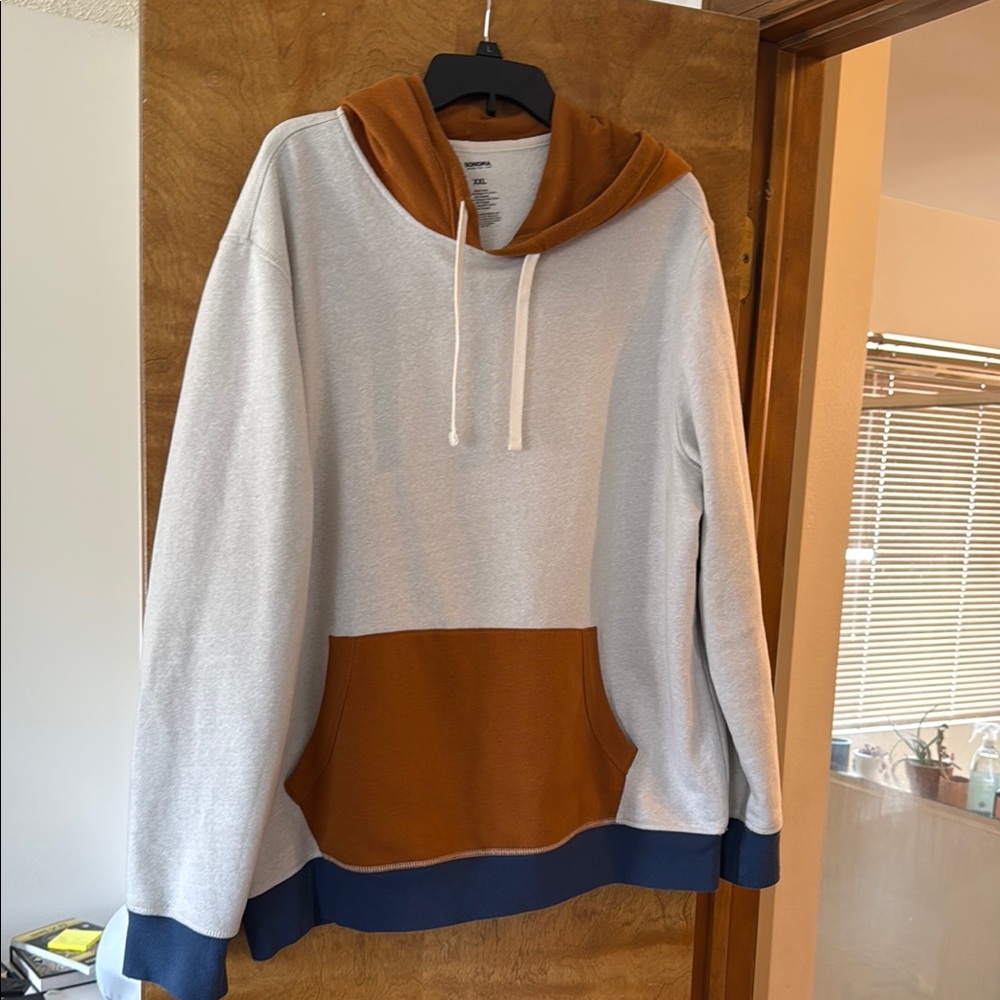 Men's Cream, Tan with Blue trim Hoodie